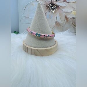 Pink & Green Flower Enamel Cloisonne Bracelet Bangle